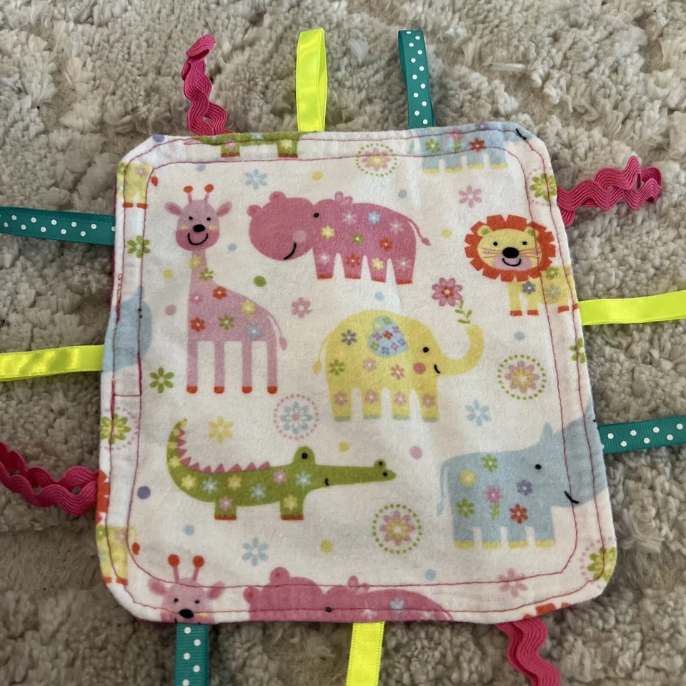 Manta de seguridad Lovey Taggie Tag bebé niño pequeño hipopótamo jirafa león tigre Foto 2 de 4