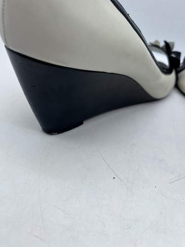 Etienne Aigner Cream Black White Peep Toe Wedge Women’s Shoes Size US 11 Flower - Picture 14 of 21