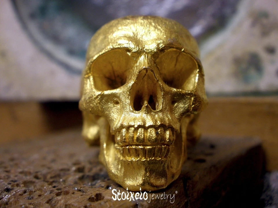 Anel masculino caveira de ouro, folheado a ouro amarelo prata esterlina 925 caveira - Imagem 2 de 4