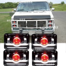 4pcs Fit GMC G2500 G3500 Van Trucks 4x6"inch LED Headlights Hi-Lo Beam w/Red DRL
