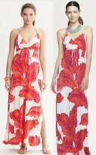 Banana Republic Milly Collection Chili Red Banana-Leaf Silk Jersey Maxi Dress M