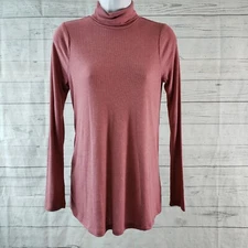 The Nines by Hatch Womens Ribbed Turtleneck Sz Medium Dusty Rose Long Sleeve