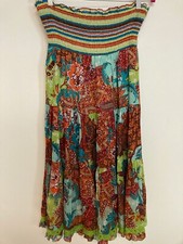 NEW DIRECTIONS Strapless Sun Dress Elasticized Bodice Multicolor Ruffled Skirt