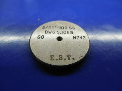 3/32 100 SS 2 SOLID THREAD RING GAGE .09375 GO ONLY P.D. = .0887 CLASS 2 CL-2
