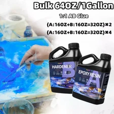 Bulk 64OZ/1Gallon Epoxy Resin 1:1 Kit Crystal Clear, UV Resistant, Self Leveling