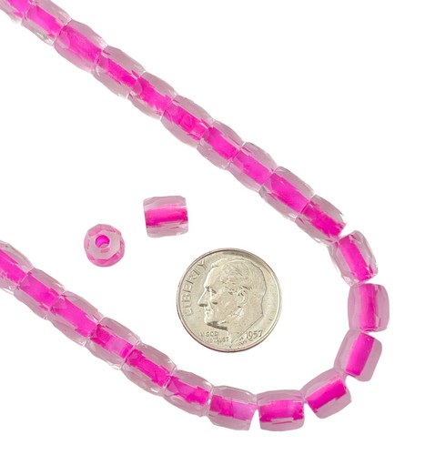 50 Beads Ornelka Russian Cut Crystals Faceted 7mm Hot Pink Color Lined Tube - Picture 2 of 2