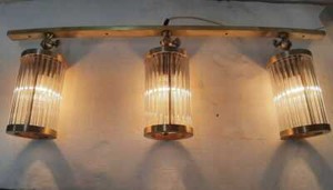 Vintage Art Deco Brass Glass Rod Ship Wall Ceiling Fixture