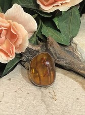 13. Vintage 925 Sterling Silver Large Dome Honey Amber Ring 7.5-7.75s, 14.9g