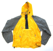 Vtg Old Navy 100 Nylon Yellow Grey Pocket Cargo Hooded Windbreaker Jacket XL