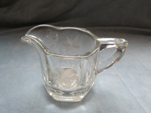 Vintage EAPG Creamer with Engraved Flower and Leaves - Picture 2 of 3