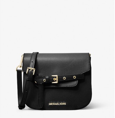 MICHAEL KORS EMILIA SMALL SADDLE Flap CROSSBODY BAG BLACK