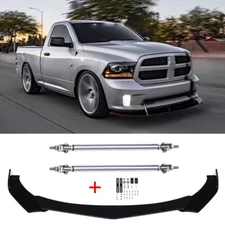 For Dodge Ram 1500 Gloss Black Front Bumper Lip Splitter + Splitter Rod Body Kit
