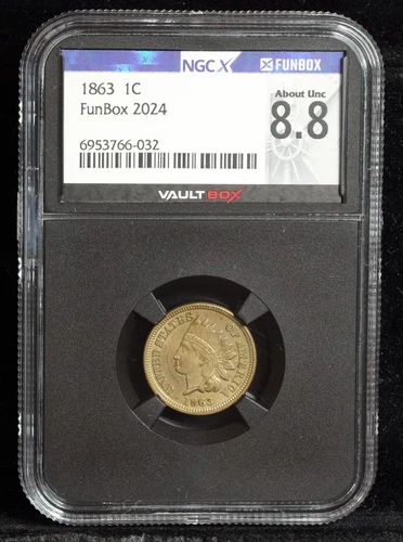 1863 Indian Head Cent NGC Graded AU58 / NGC X 8.8 Almost Uncirculated 1C Coin