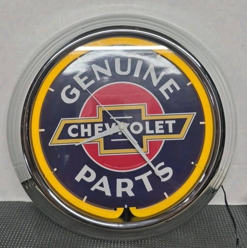 "GENUINE CHEVROLET PARTS" Advertising Yellow Neon Ring Wall Clock 14.5" See Note