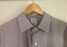 Brooks Brothers Men's Burgundy Stripe Regent Button Up Long Sleeve Dress 17-35