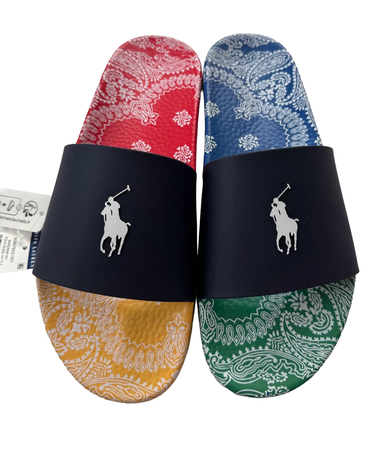 Ralph Lauren Polo Paisley Bandana Big Pony Men's Slides Sandals Size 11 New