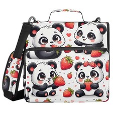3 Ring Zipper Binder with Shoulder Strap Panda Red Strawberry 1.5 inch Binder...