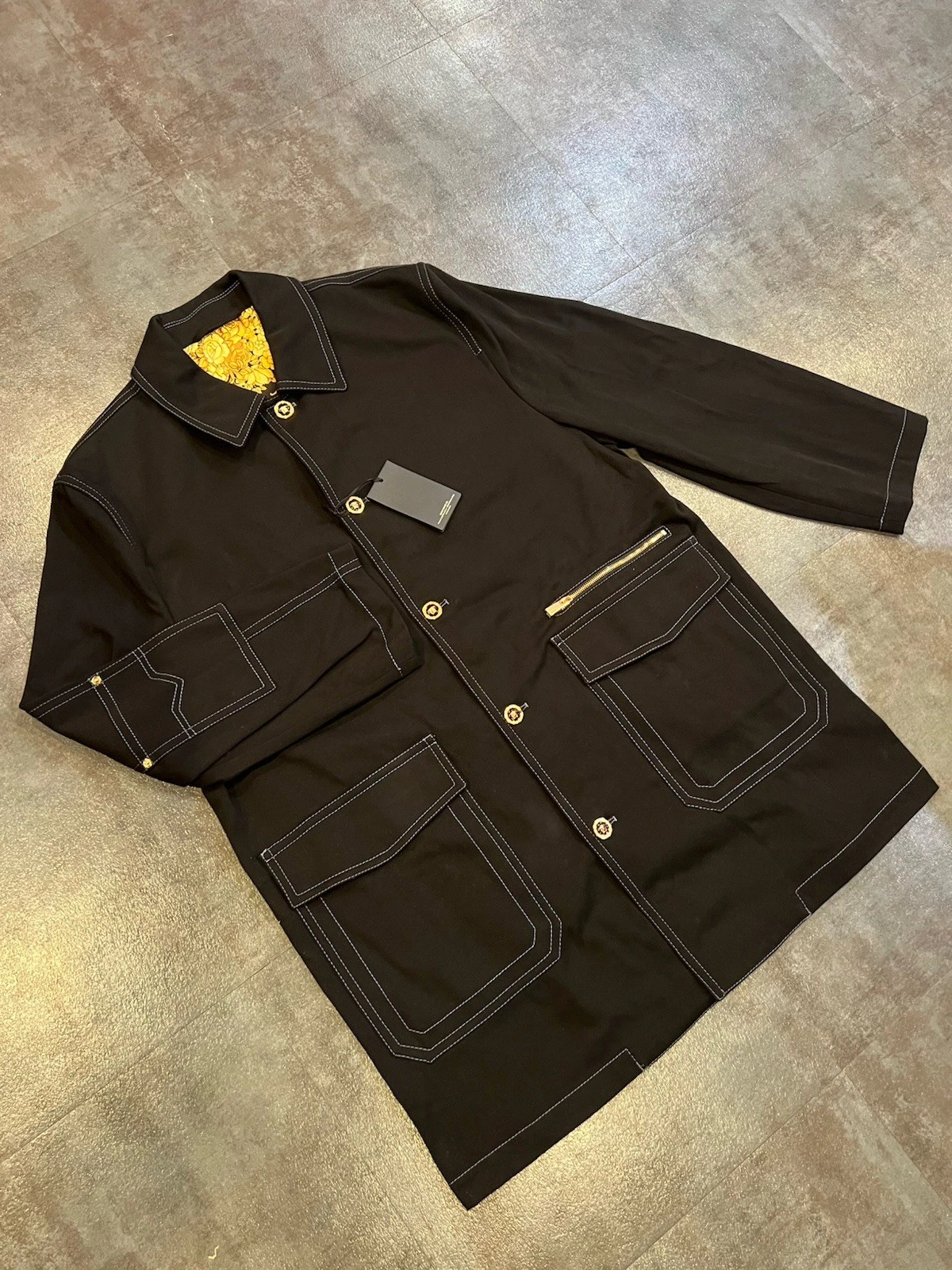 VERSACE ABBIGLIAMENTO Gabardine Single breasted Coat In Black Men Sz 54 $2825 image 4