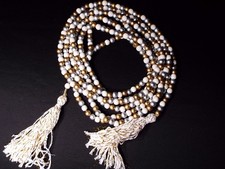 Beautiful 168" 14' Wood Garland Gold, Silver, White Beads 6" Tassels