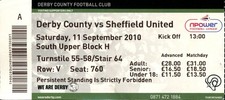 Derby County v Sheffield United 11/09/10 Ticket Championship