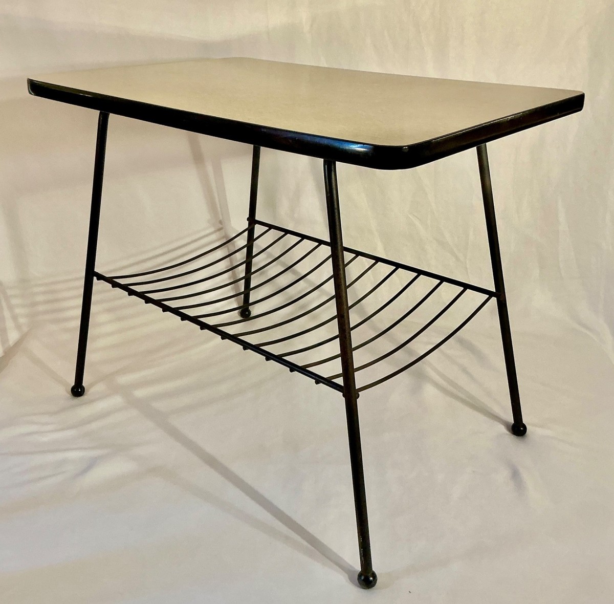 PAIR 1950s Atomic MCM Iron & Laminate Top End Tables with
