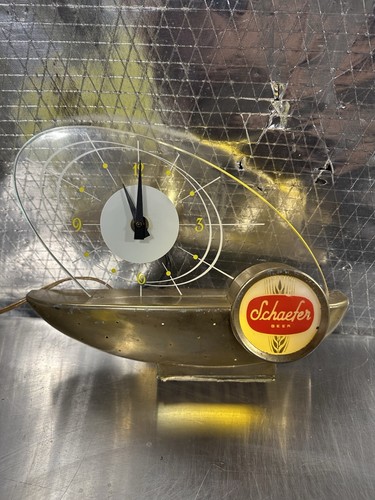 Vintage Schaefer Bier beleuchtet Atom Segelboot Uhr Registrierkassenschild - Bild 1 von 21