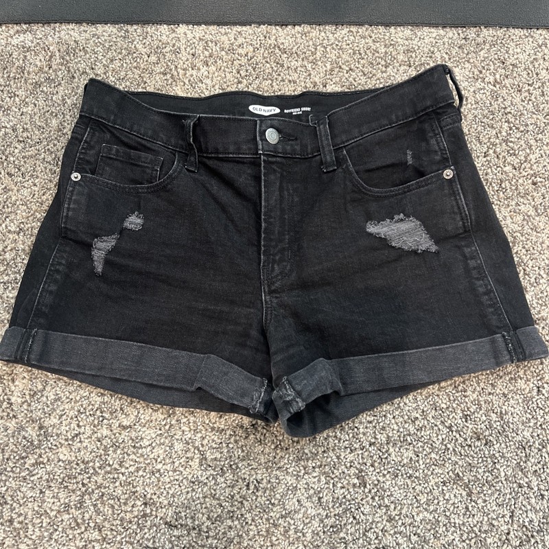 Old Navy Women’s Denim Mid Rise Boyfriend Shorts Black 6