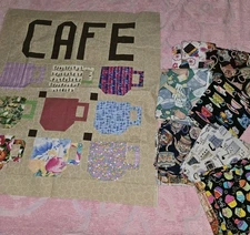 Coffee Cup Quilt Top 28" X 24" Plus 5 Pieces Of Cotton Fabric & 70 X 6" Squares 