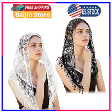 2 Pcs Mass Veil Triangle Mantilla Cathedral Head Covering, Chapel Veil Lace S...