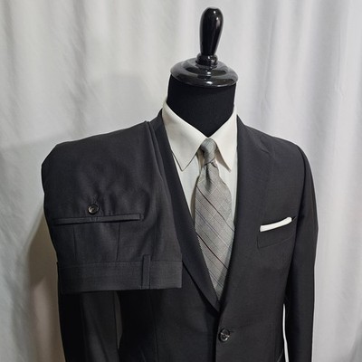 Hugo Boss Suit Mens 40R 34x30 Pasini Movie1 Chocolate Brown Black Micro Stripe