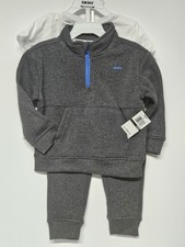 DKNY 24M, Set Of 3, Grey Pull Over Jacket/Grey Pants/ Crew Neck Logo T Shirt