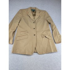 Lauren Ralph Lauren Tan Wool Blend Equestrian Blazer Leather Trim Womens Size 14