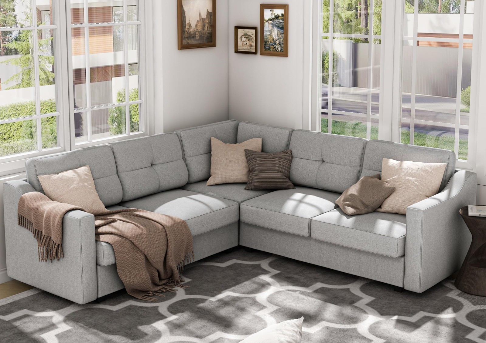 Convertible Sectional Sofa, 5-Seat Sofas L Shaped Couch for Living Room