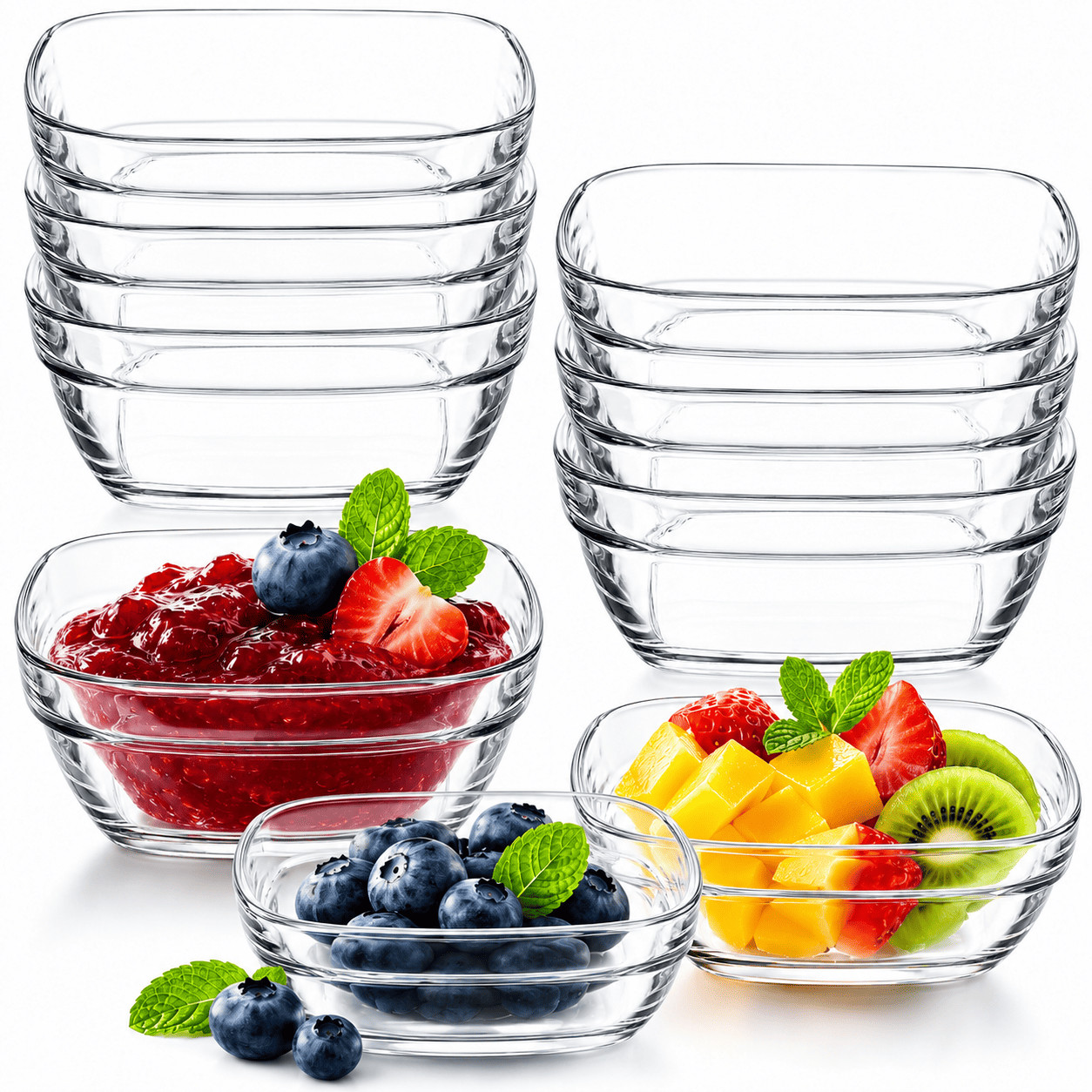 12 Dip Schälchen Glas Mini Schalen Schüssel für Saucen Snacks Dessert Tapas Eis
