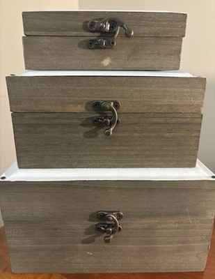 Coastal Set of 3 Wooden Decorative Storage Boxes w/ Lid, Nautical Floral Design