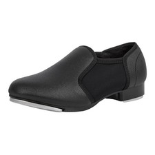 Elastic Slip on Tap Shoe for Girls  Boys Tap Flat-Black Patent-4.5M-Little Kid