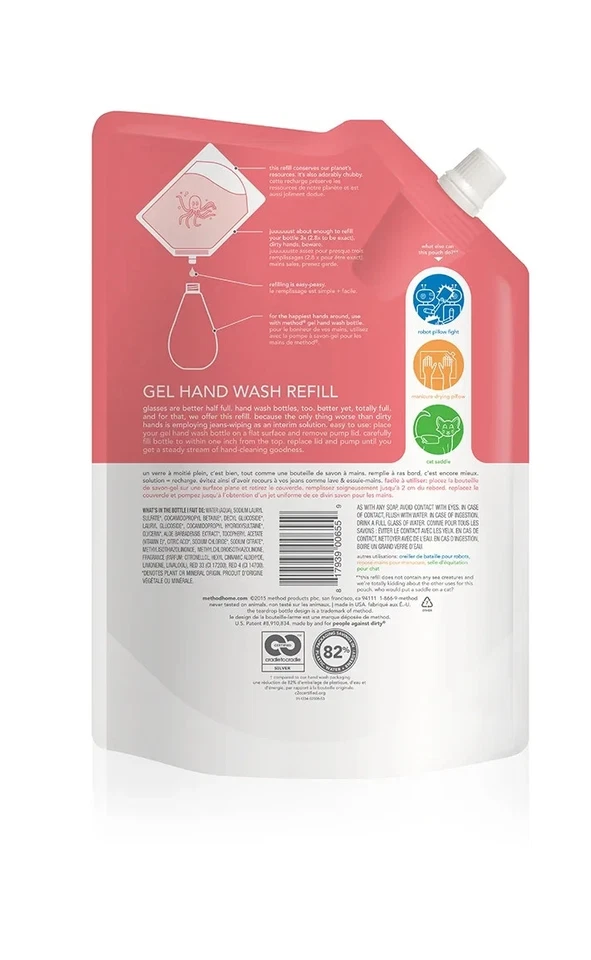 Method Gel Lavado de Manos Recarga, 1L (34oz) Aroma a Pomelo Rosa, Bolsa de Plástico Foto 2 de 4