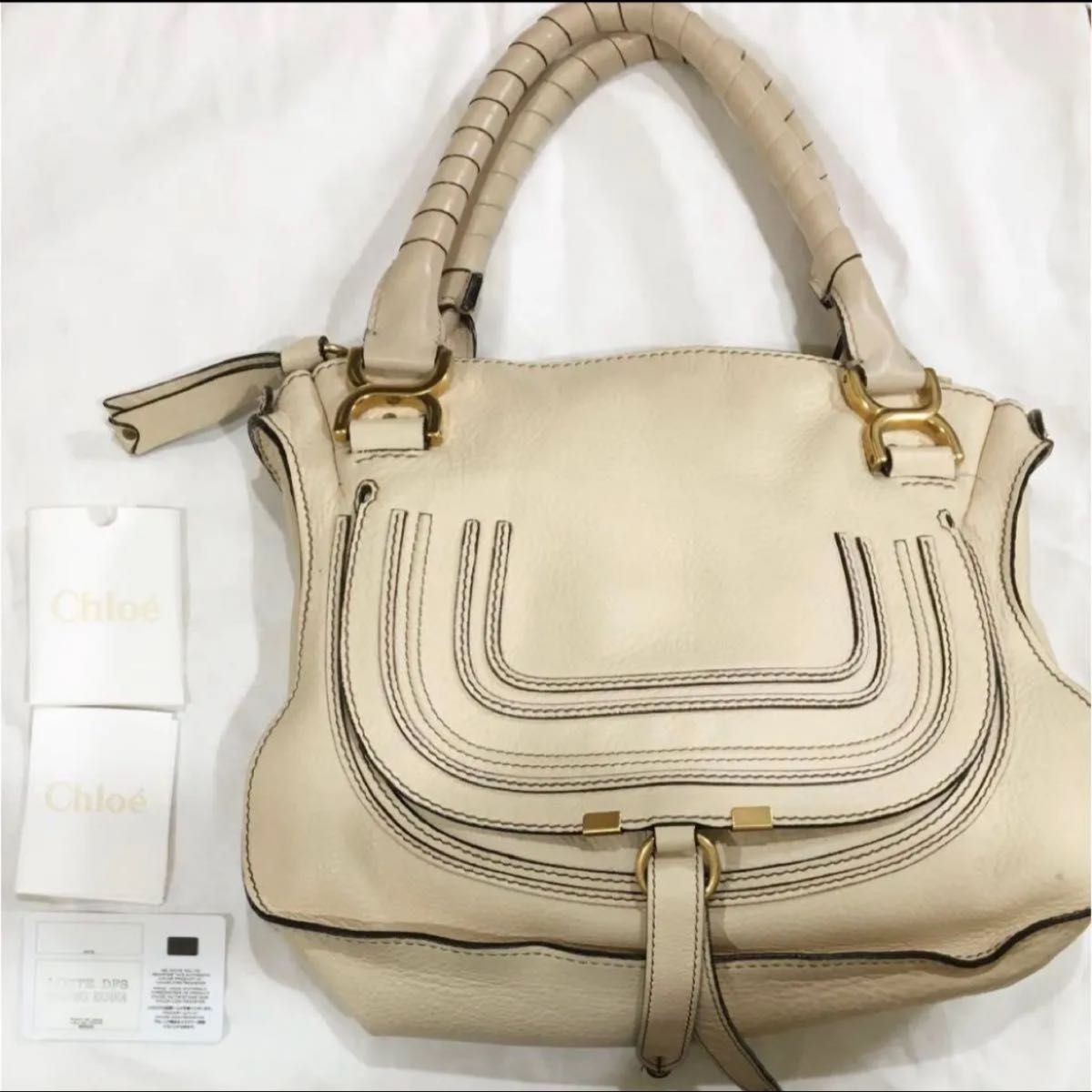 Chloe Marcie 2-Way Handbag White and Ivory Leather, Shoulder bag unisex adults