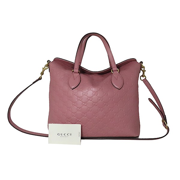 Gucci Pink Shima Leather Top Handle Tote Bag with Shoulder Strap 2