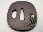 Samurai Katana Tsuba Handguard Sord Antique Edo Gold Cow Leaf Japanese Iron