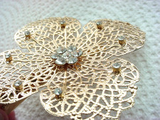 Vintage Gold-tone Metal Filigree Flower Hair Clip With Rhinestones M263826