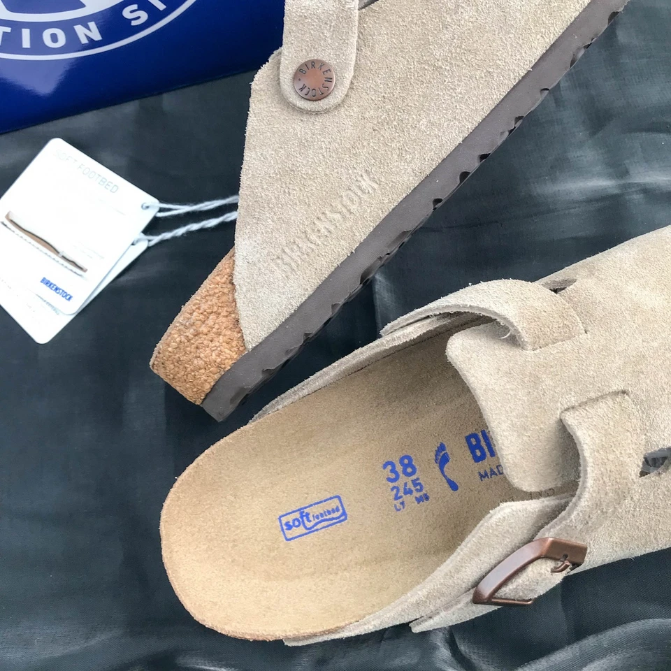 Birkenstock Boston Taupe Suede Leather Soft Footbed,Clog Slippers Brand New - Image 3 of 4