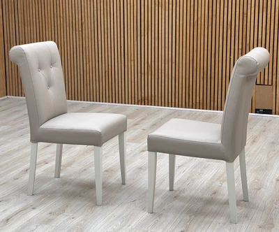 Furniture Village Annecy Pair of Dining Chairs Soft Grey Faux Leather Roll Back - Image 1 of 4