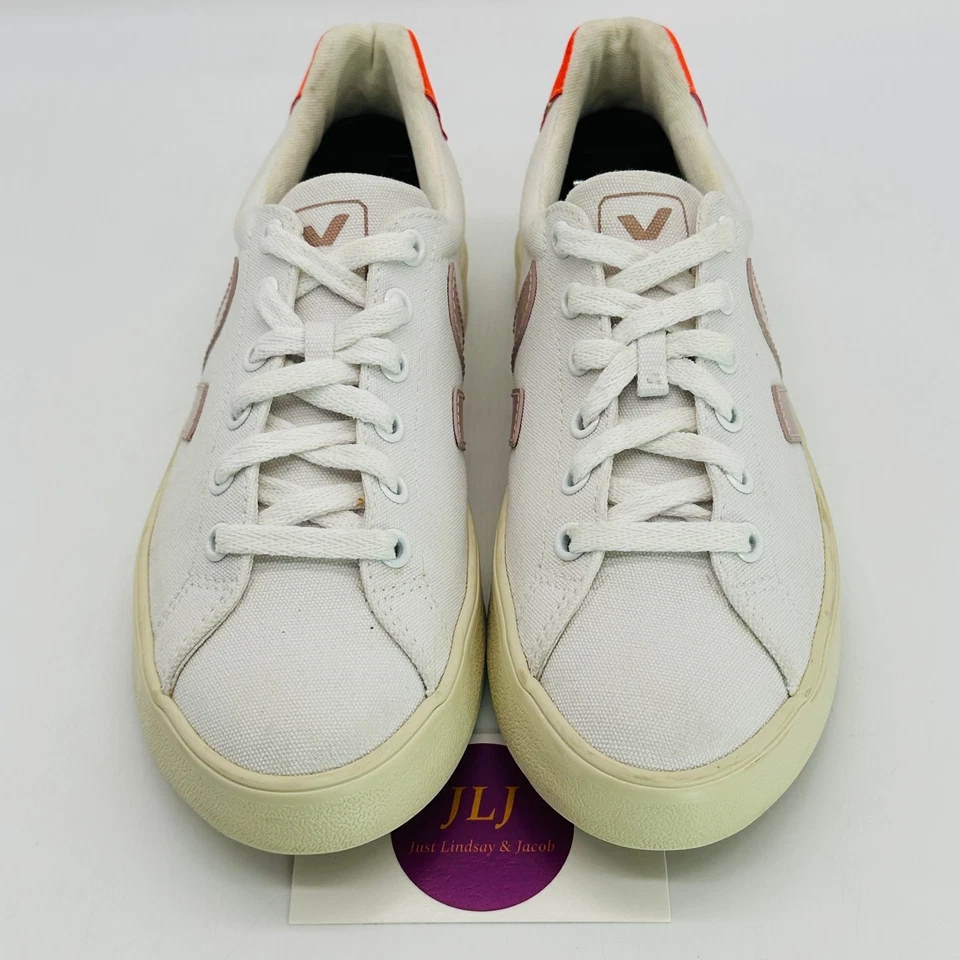 Veja Women's Esplar SE Canvas Sneakers White Babe Orange Fluo Size 37 EU/ 6 US - Image 3 of 4