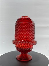 Vintage Viking Glass Fairy Lamp Ruby Red Diamond Point Excellent Condition