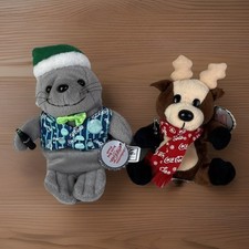 Coca-Cola Plush Reindeer Seal Beanies NEW Holding Coke Bottles Plush 1998-99 Lot