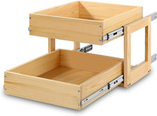 23" Pull Out Cabinet Organizer - 2-Tier Soft Close Wood Drawer Storage Solution