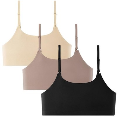 Camivile 3PCS Cami Bras Unpadded Seamless Bralette Large, Black/Beige/Brown 