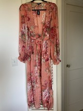 EXPRESS Floral Print Multicolored Sheer Tie Waist Maxi Cover Up Women's Size M/L