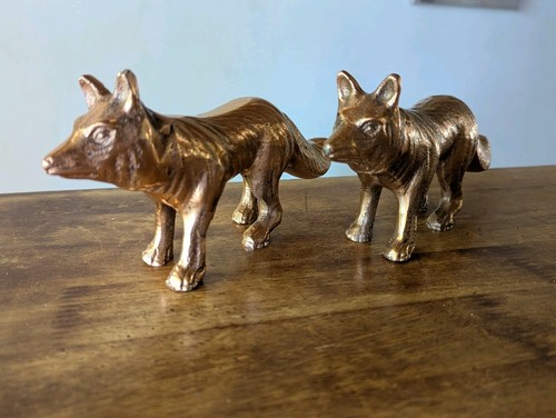 Pair Of Copper Wolf Figures,, Decorative Rustic Art, Perfect For The Wolf Den